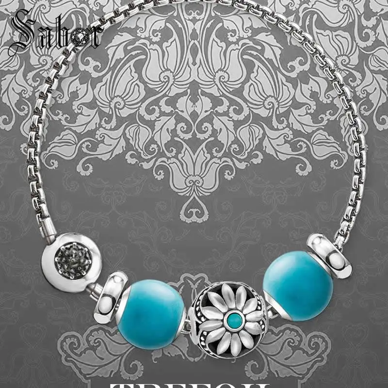 Женский звеньевой браслет синий Flwoer 2020 новая тибетская Серебряная Карма модные