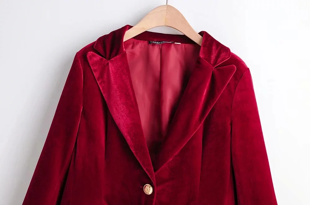 Осенний винтажный шикарный женский бархатный блейзер стильный элегантный дамский блейзер с вырезом пальто карманы повседневные Casaco Femme