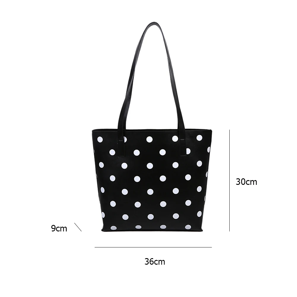 

Casual Polka Dot Shoulder Bag Women Vintage PU Leather Handbags Portable Female Street Travel Large Capacity School Satchel