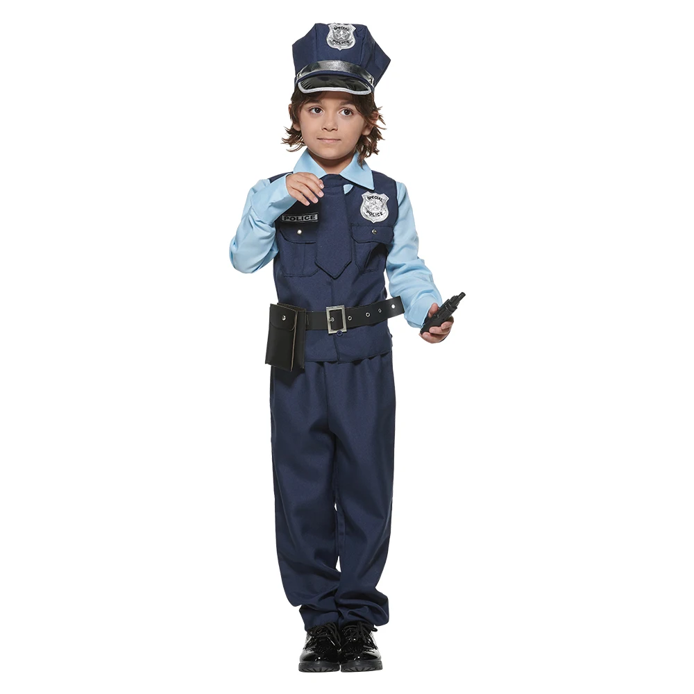 Reneecho Police Officer Costume Kid Halloween Costume For Child Boys Military Policeman Uniform Set