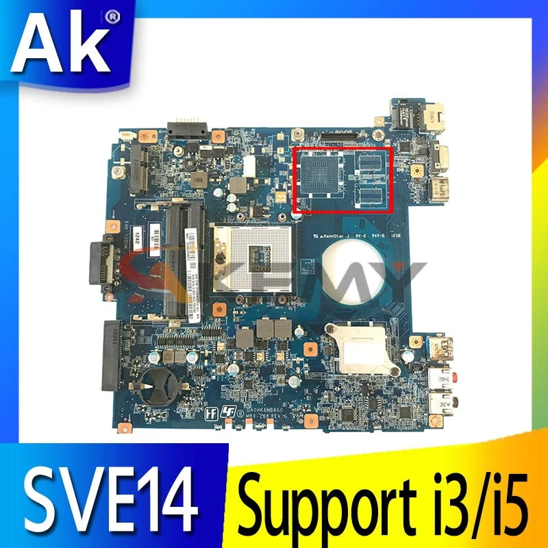 

Для Sony Vaio SVE14 серии SVE141D11L MBX-268 Материнская плата ноутбука DA0HK6MB6G0 с HM76 (Поддержка i3/i5) A1893195A A1893200A