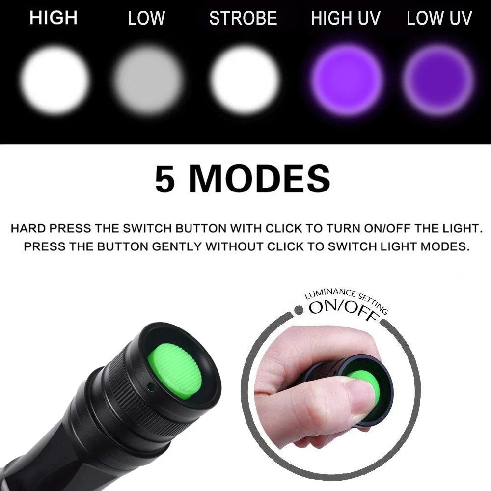 2 In 1 UV Flashlight LED Purple Light Torch 395nm Ultraviolet Urine Detector Waterproof Zoomable Flashlamp For Field Camping | Лампы и