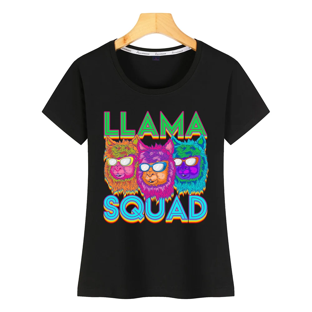 Tops T Shirt Women llama squad present retro 1980s alpaca fans Fit Inscriptions Print Female Tshirt | Женская одежда
