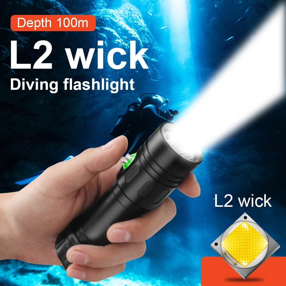

100 Meters Diving Flashlight Torch Cree Xm L2 Underwater Lamp Rechargeable 18650 26650 Battery High Power Led Flashlights