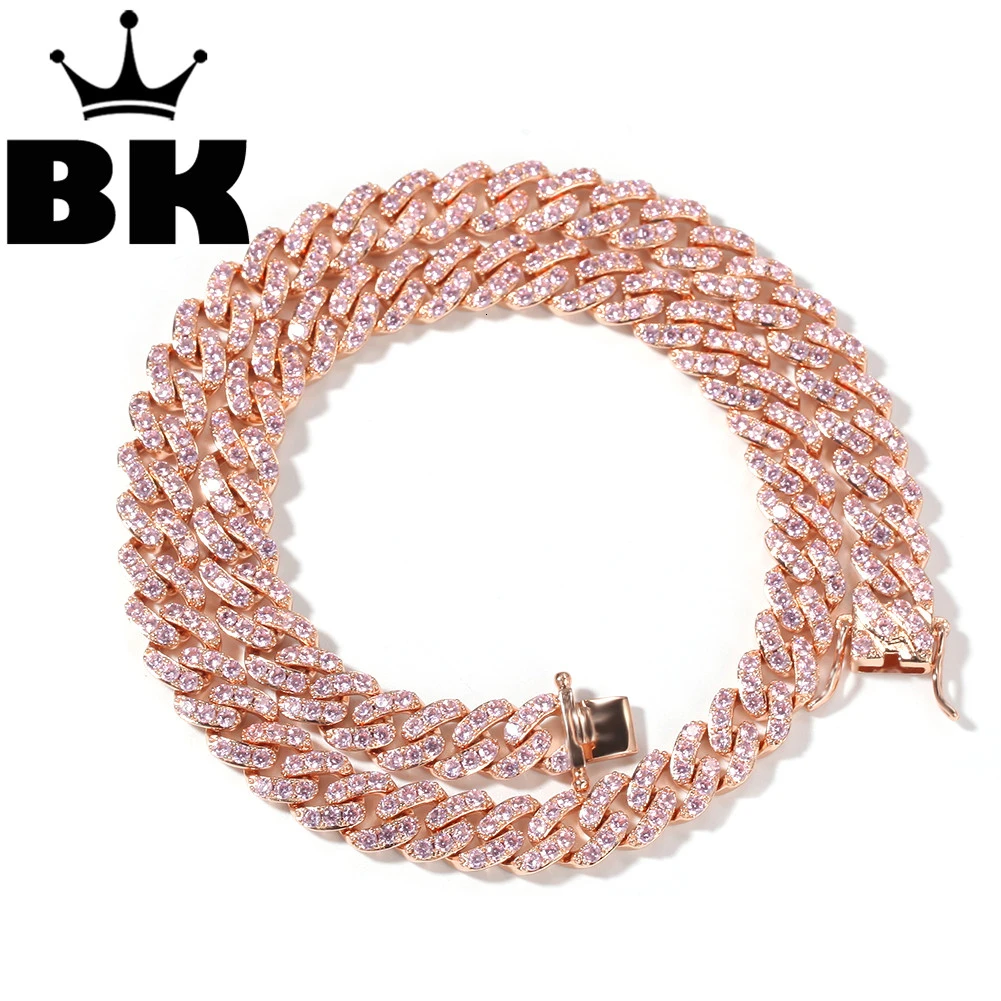 

THE BLING KING 9mm Micro Pave Iced Pink CZ Cuban Link Necklaces Chains Luxury Bling Bling Jewelry Fashion Hiphop For Men