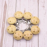 5pcspack round metal wooden baby pacifier clips solid color holders cute lnfant round soother clasps holders accessories