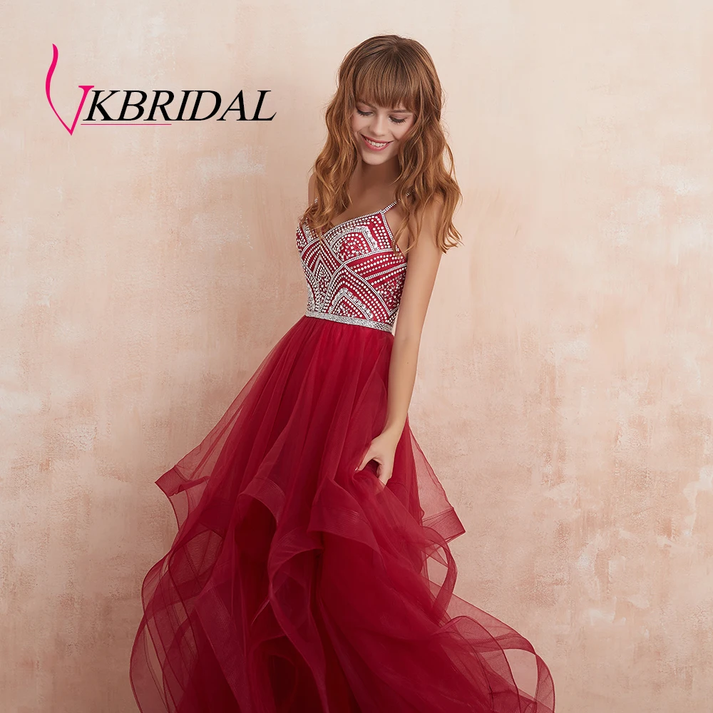 VKBRIDAL красное Многоярусное Тюлевое платье для выпускного вечера новые Бальные