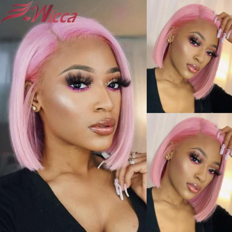 Парик Wicca Shot Bob парик из человеческих волос на сетке спереди бразильские парики Remy