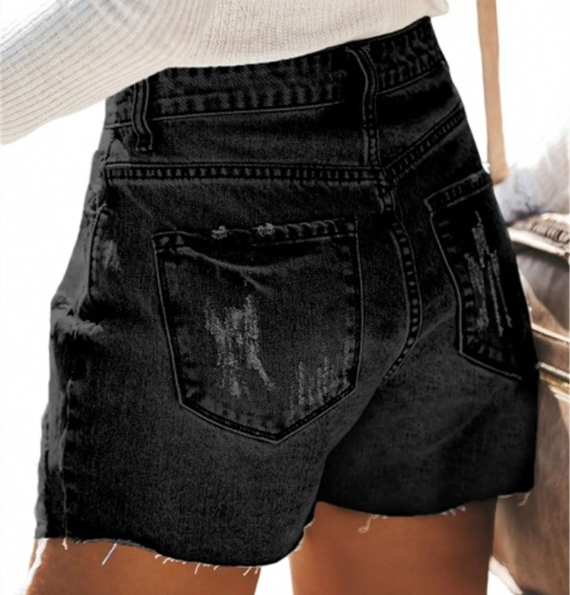 

Vintage Single-breasted Ripped Hole Mom Jeans Denim Shorts Summer High Waist Hot Pants for Women Sexy Jeans Cotton Biker Shorts