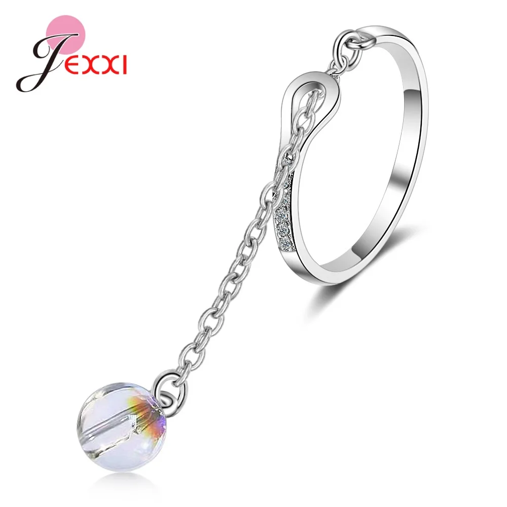 

Ins Popular Tassel Opening Finger Ring for Women Bridal 925 Sterling Silver Colorful Tassel Chain Bead Jewelry for Wedding