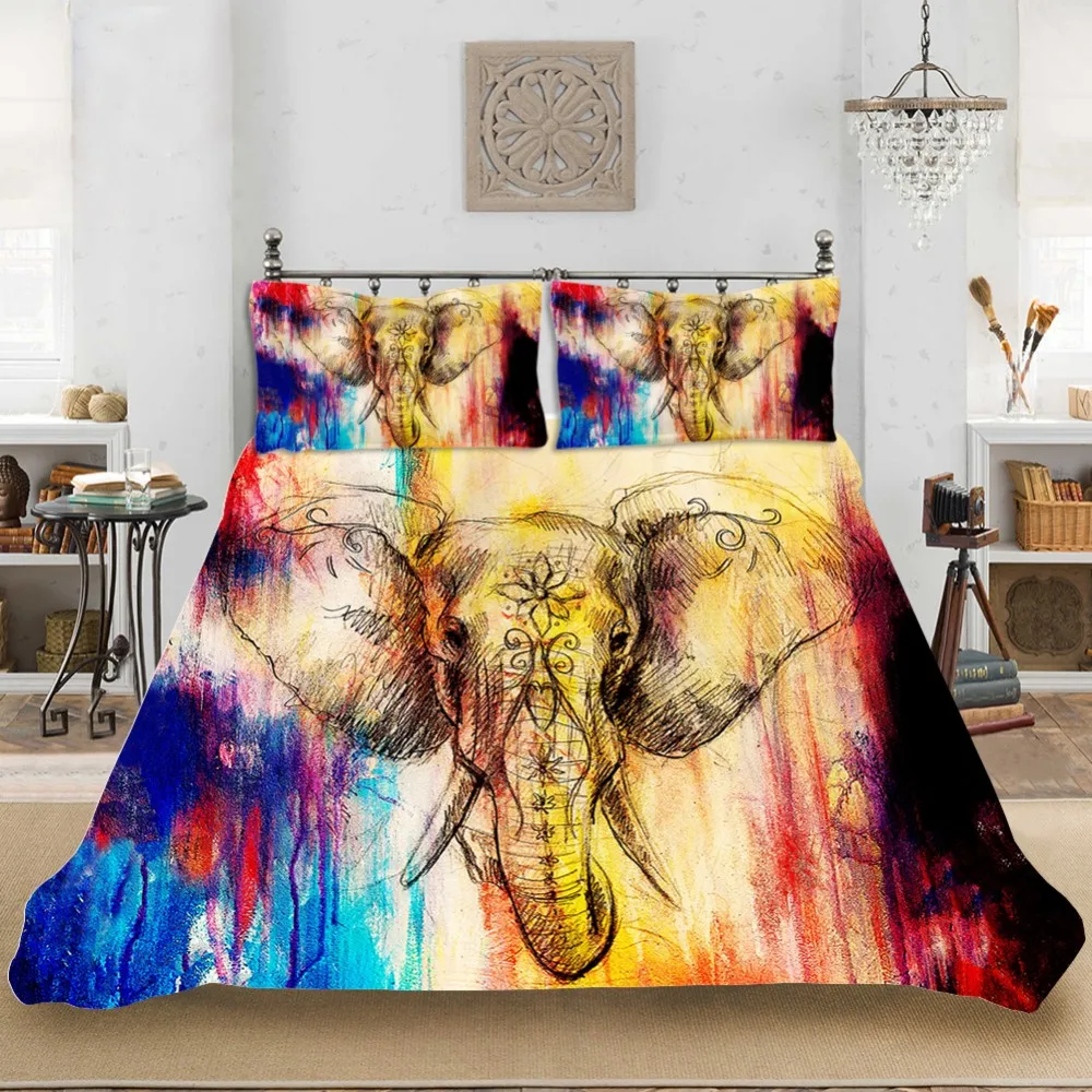 Слон живопись пододеяльник 2/3 шт эскиз животных комплект постельного белья