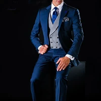 3 piece men suits royal blue wedding tuxedo notched lapel custom male jacket pants vest new fashion clothes costume homme