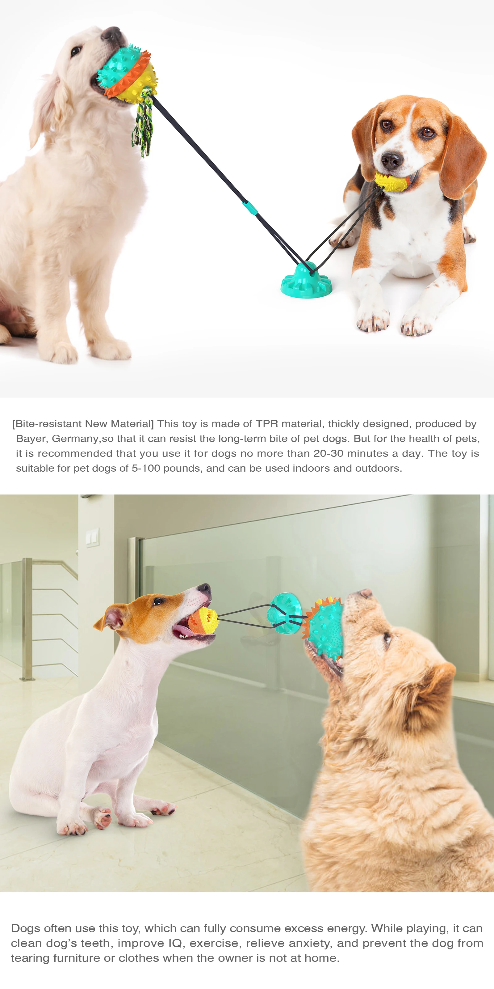 

Dog toy sucker push TPR ball toy elastic rope dog teeth cleaning chewing playing with IQ toys pet puppy supplies Double Ball