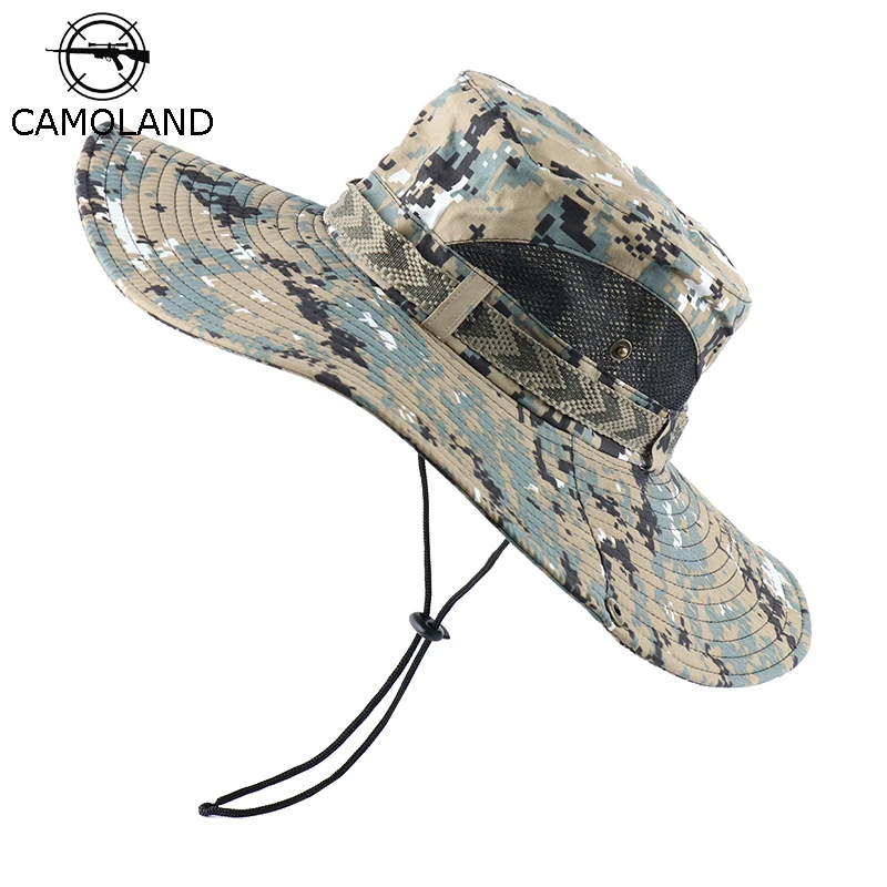 

CAMOLAND UPF 50+ Sun Hats Men Long Wide Brim Bucket Hat Outdoor Camouflage Hiking Fishing Boonie Caps For Male Beach Hats