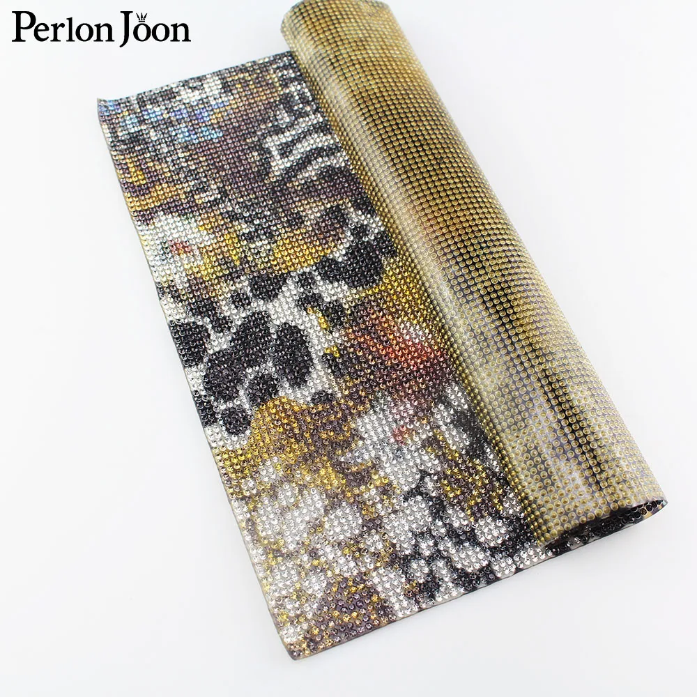 24*40 см леопардовая Цветочная печать Стразы сетчатая отделка Горячие Кристаллы