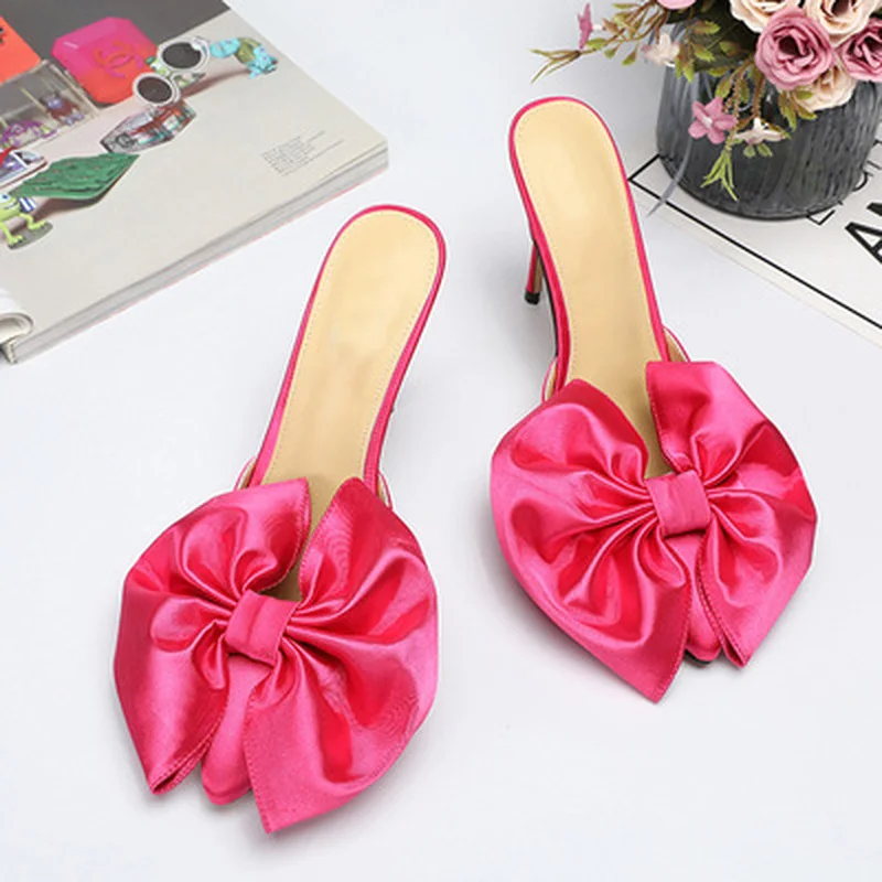 

Summer new fashion pointed bowknot flower high-heeled sandals personality lazy one pedal stiletto shoes
