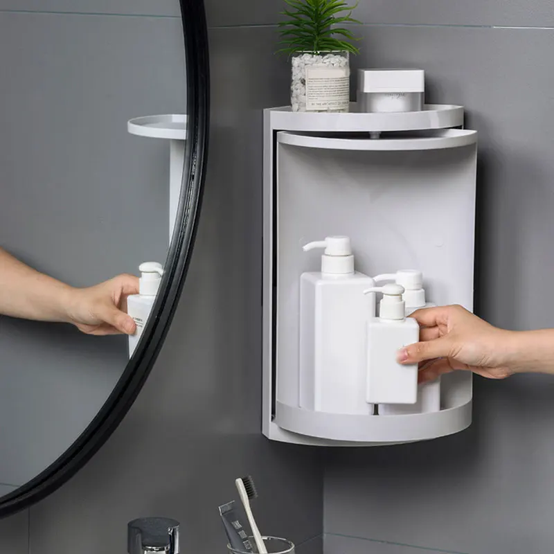

Bathroom Rotating Triangle Storage Rack Rotating Multi-Function Organizer Plastic Shelf Dustproof Waterproof Corner Rack KSI999