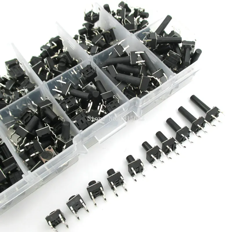 Набор тактильных переключателей с коробкой 200 шт./лот 6х6 такт набор кнопочных