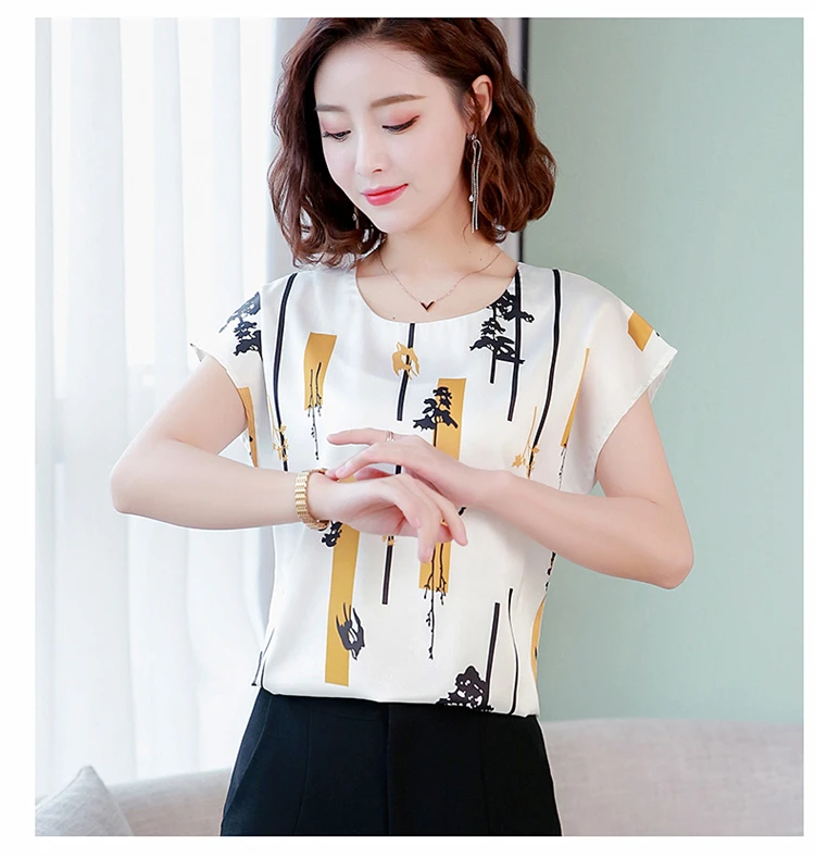 

Summer Women Chiffon Shirt and Tops Fashion Plus Size O-neck Printing Pattern Leisure Lady Shirts Loose Office Lady Blusas Mujer