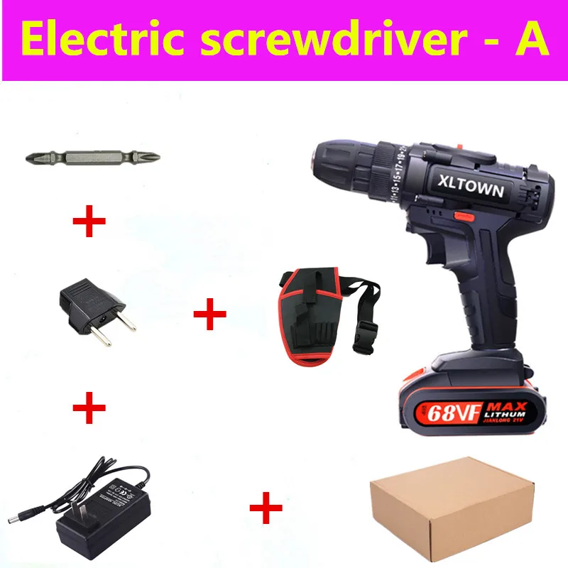 Electric screwdriver XLTOWN 21 в Ударная дрель перезаряжаемая электрическая отвертка многофункциональная бытовая ручная дрель литиевая батарея Электроинструмент дрель - Цвет: Electric screwdriver