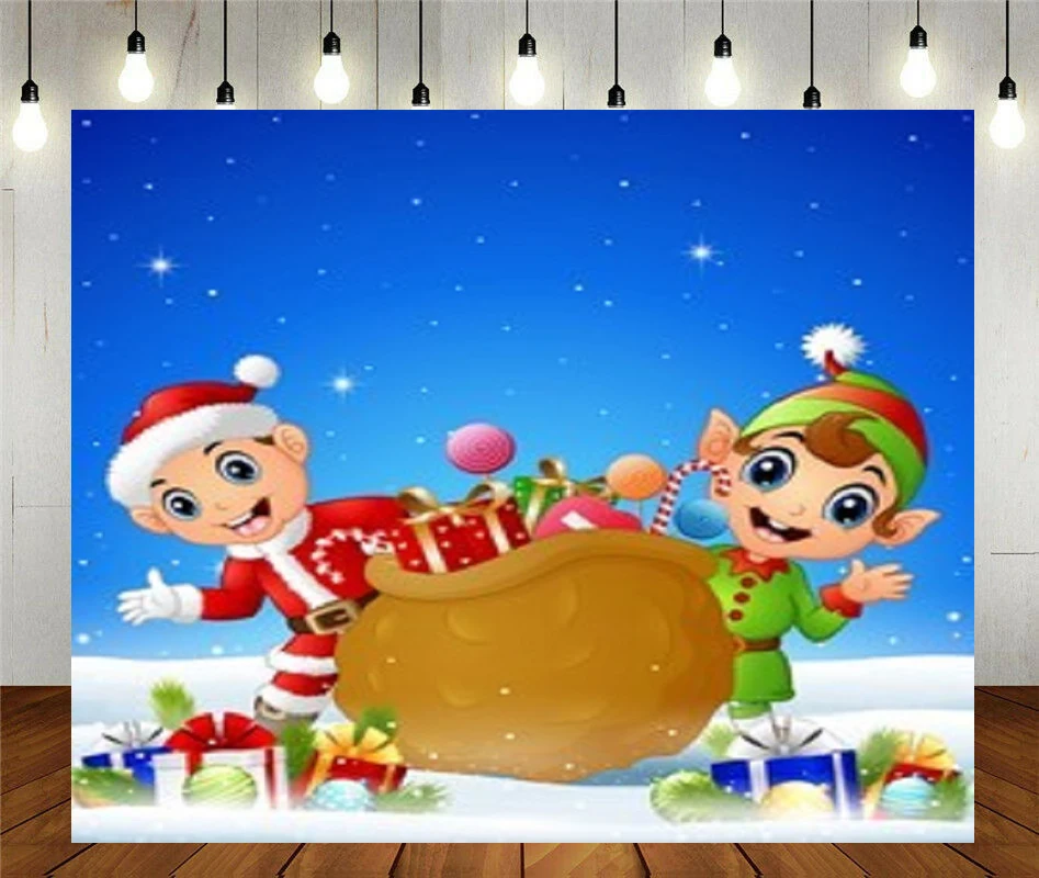 

Photo Studio Props Photography Backdrop Kid Elf Winter Gift Boxes And Balls Cartoon Vinyl Background Kids Birthday Party