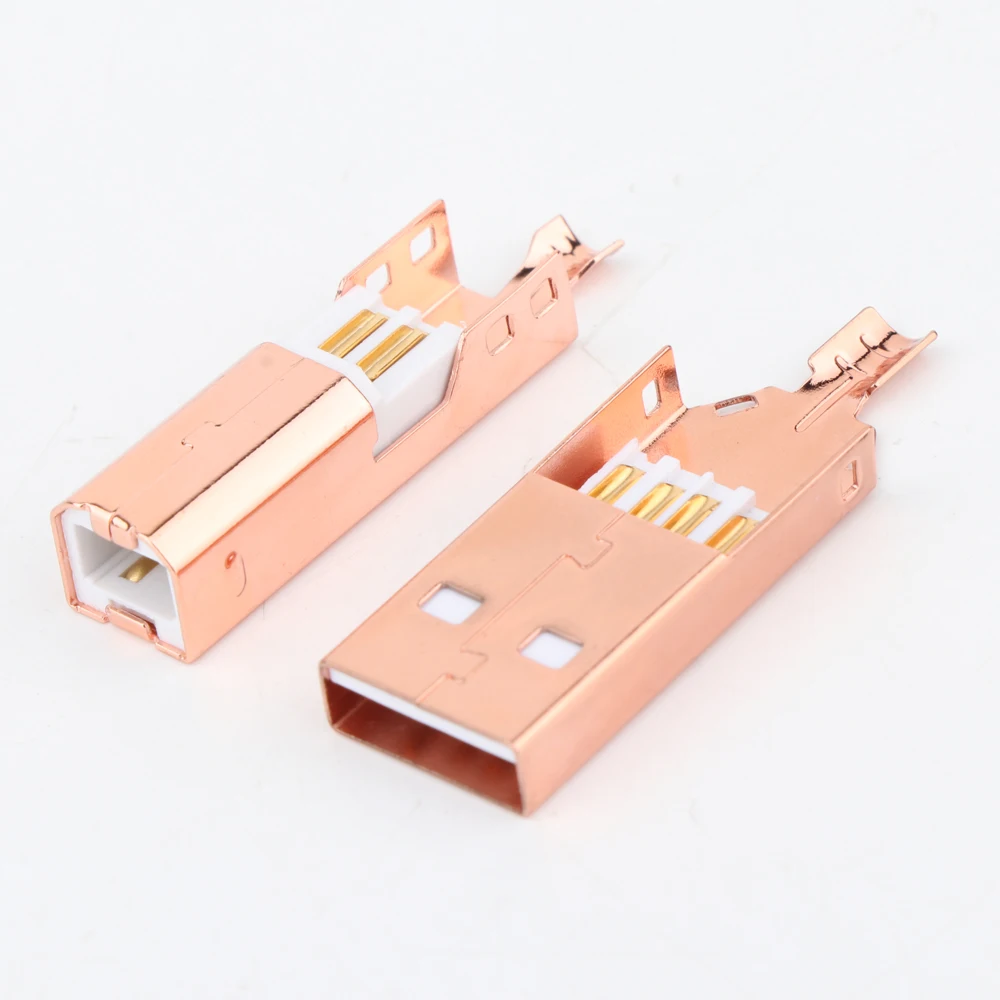 USB кабель с разъемом типа A + B покрытый розовым золотом для ручного подключения к