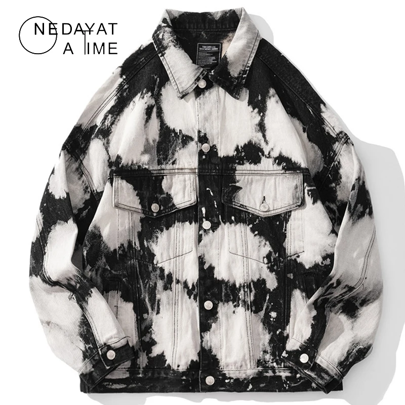 

Streetwear Tie Dye Denim Jackets Men Hip Hop Flower Jeans Coat Long Sleeve Fashion Male Casual Jacket Outwear Cotton Tops 2021