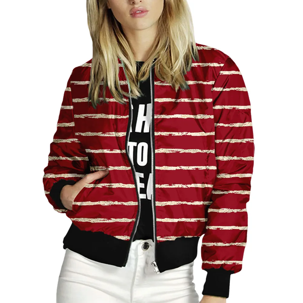 

New women's stand collar baseball uniform stripe pattern printing series