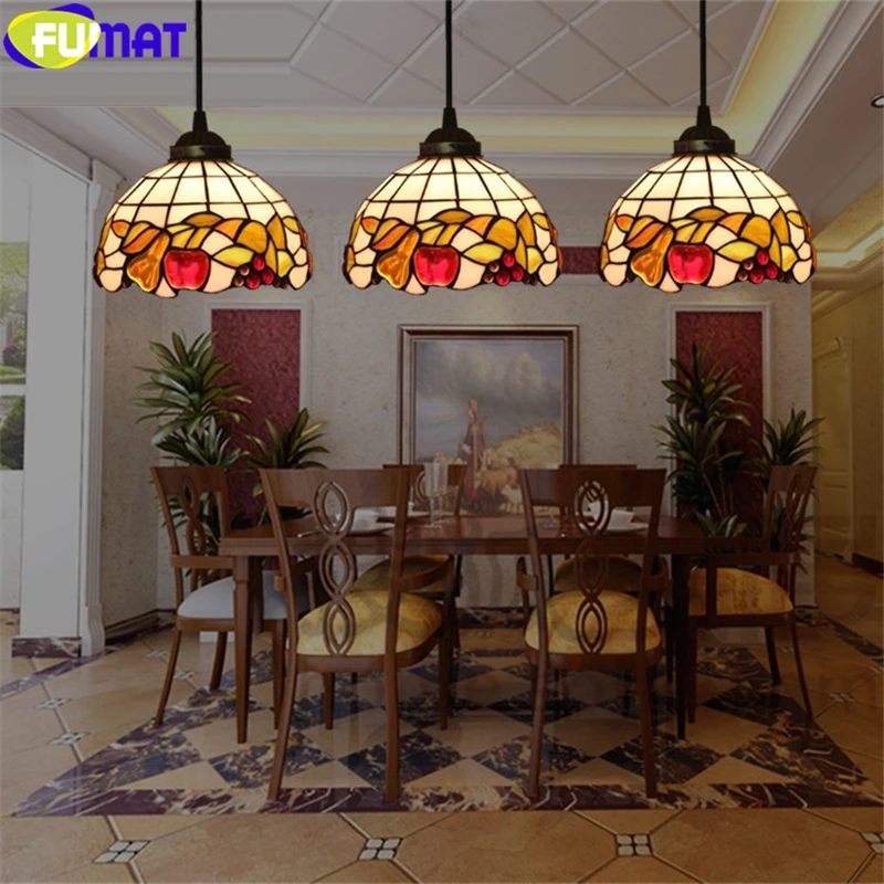 

FUMAT Tiffany Pendant Lamp Pear Apple Grape Drawing Stained Glass Gemstone Lampshade Light For Dinning Coffee Study Room Bar