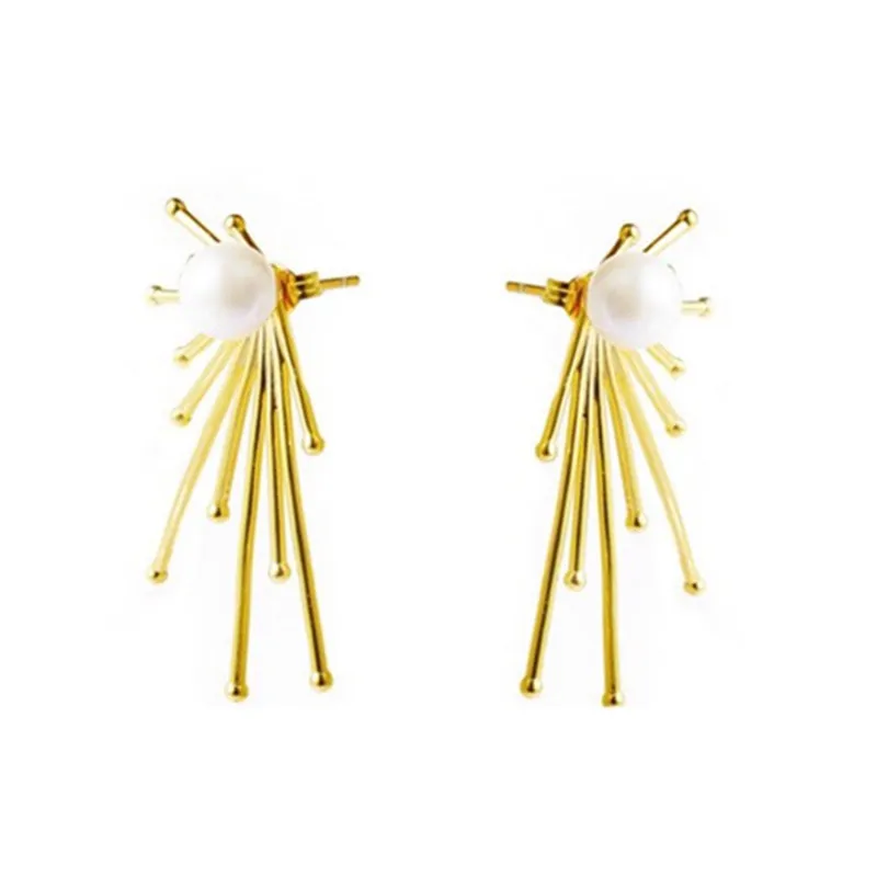 Fashion Fireworks Pearl Stud Earrings For Women Metal Irregular Ray Geometric Simple Party Jewelry Accessories Gift | Украшения и