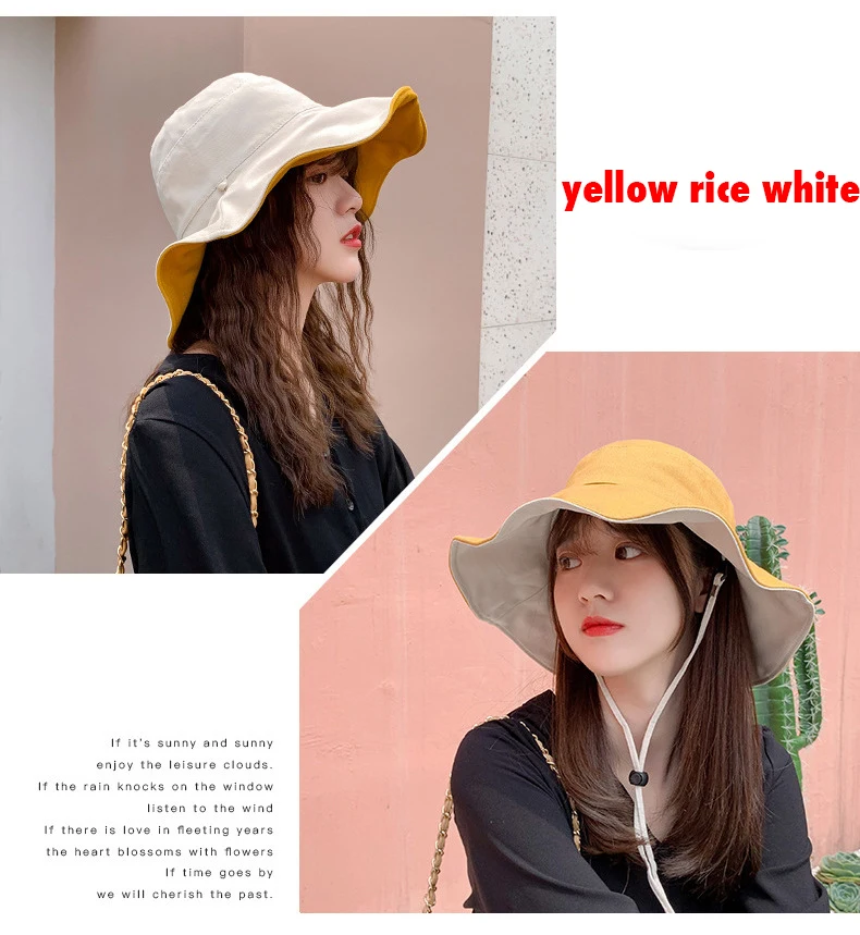 

Hot Sale Summer Women's Bucket Hat Solid Color Sun Hat Sun Shade Beach Hat Double-sided Fisherman Hat Female Bob Panama Hat