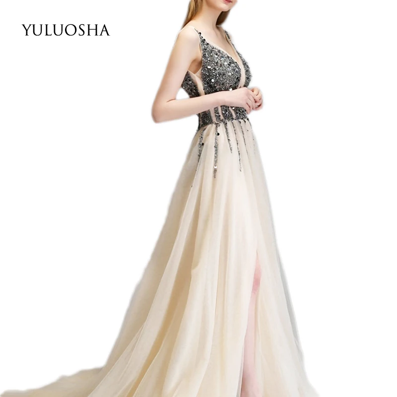 YULUOSHA 2020 Сексуальные вечерние платья без рукавов с V образным вырезом на тонких