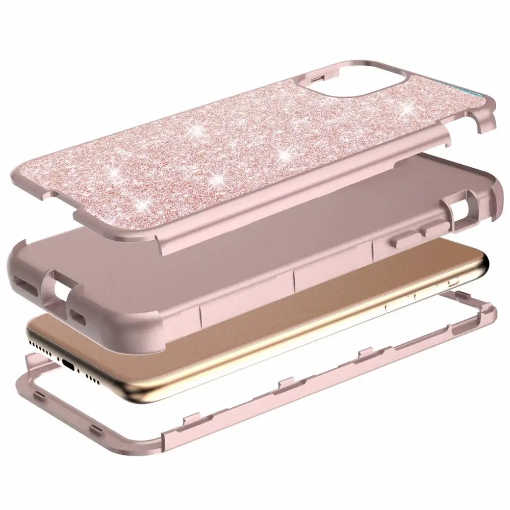 360 Full Glitter Hybrid Armor Case For iPhone 14 Plus 13 12 11 Pro MAX XS XR 7 8 Coque PC Silicon Bumper Shockproof Phone Cover
