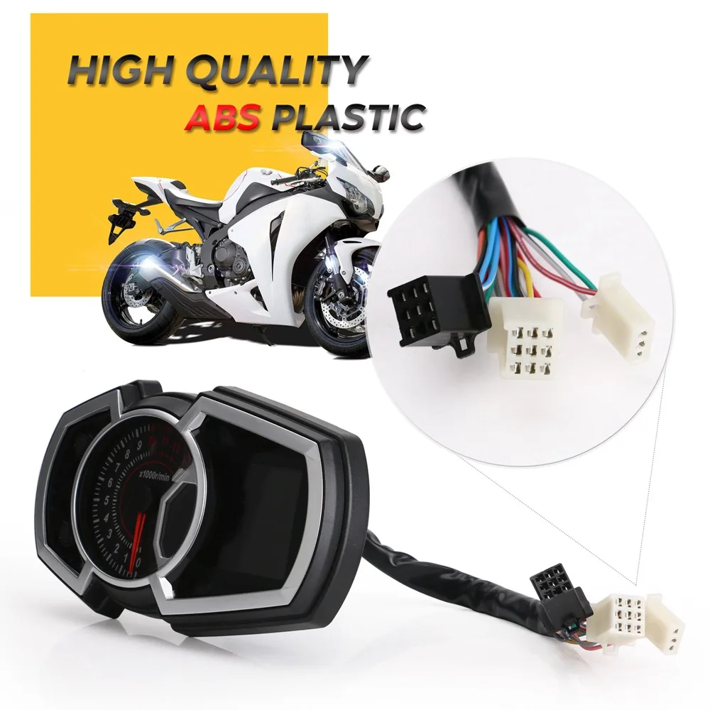 

Universal Motorcycle Racing Street Bike Speedometer Odometer LCD Instrument RPM Speed Fuel Gauge 13000RPM for 1,2,4 Cylinder