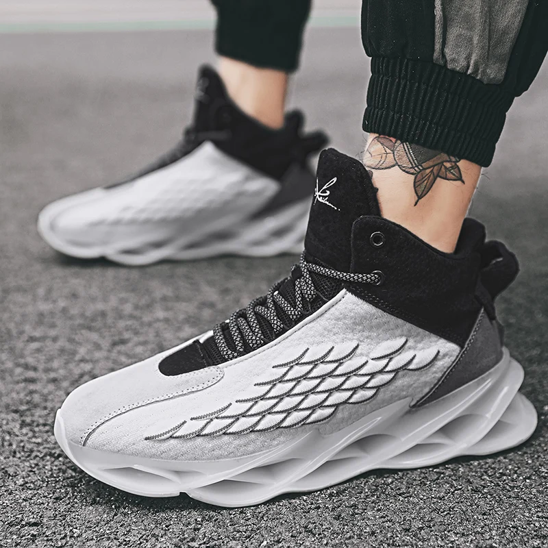 

JINBAOKE New Blade Men Running Shoes Shock Absorption Cushion Comfortable Outdoor High Top Breathable Sports Walking Sneakers