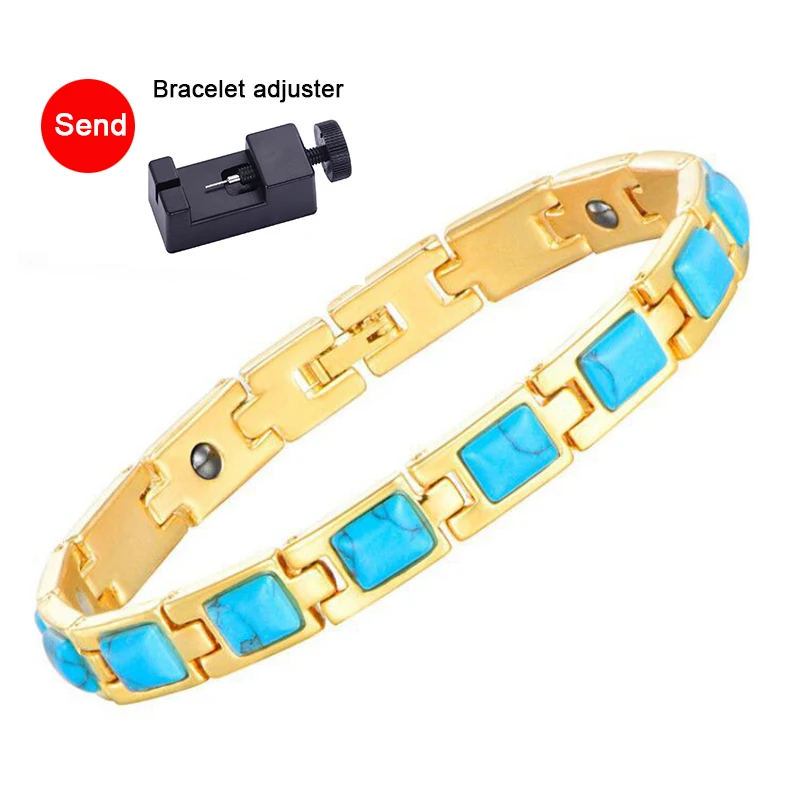 

Unisex Magnetic Slimming Bracelet 18K Gold Opal Turquoise Vacuum Plating Chain Bracelet Weight Loss Bracelet Health Care Hot New