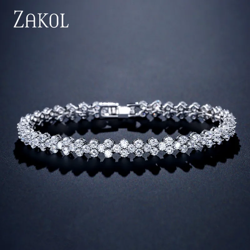 ZAKOL Лидер продаж высокое качество фианит Римский браслет-цепочка для женщин