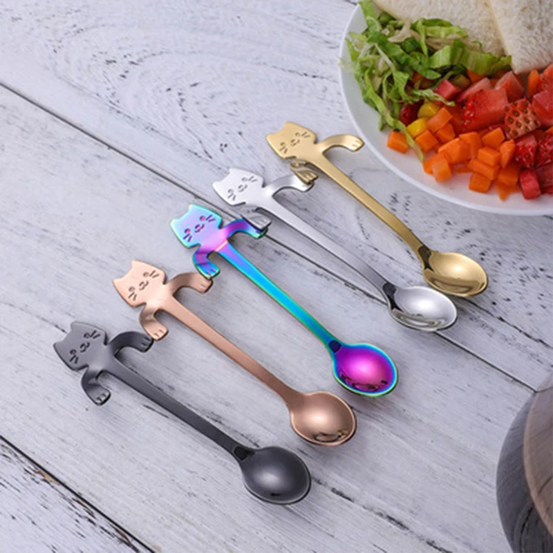 

Stainless Steel Coffee Spoon Lovely Cute Cat Shape Teaspoon Dessert Snack Scoop Ice Cream Mini Spoons Tableware Kitchen Tools