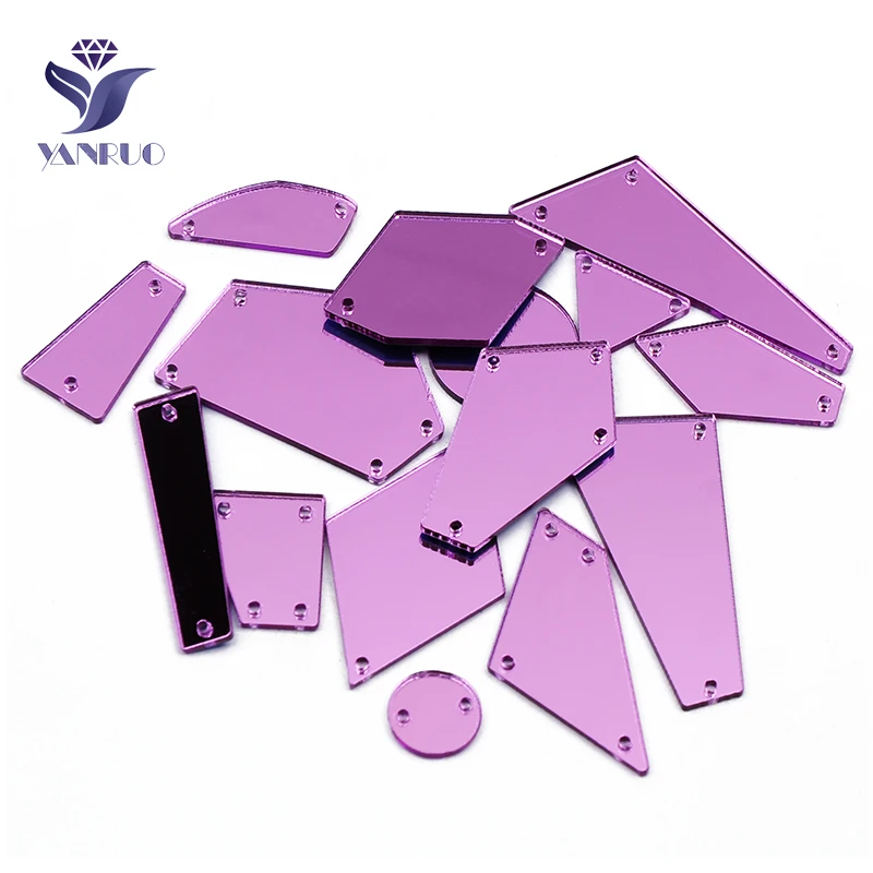 

YANRUO Flat Back Strass Acrylic Mirror Purple Rhinestones 30Pcs Sew On Stones Craft Gems Glitter Crystals For Sewing