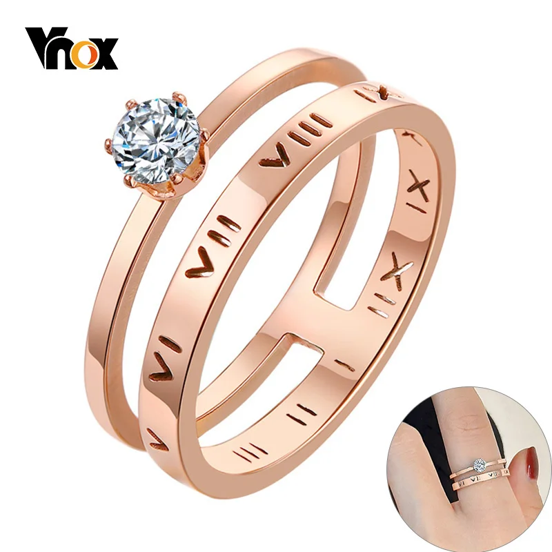 

Vnox Hollow Roman Numeral Wedding Band for Women with Bling AAA CZ Stone Ring Elegant Party Romantic Anniversary Gift