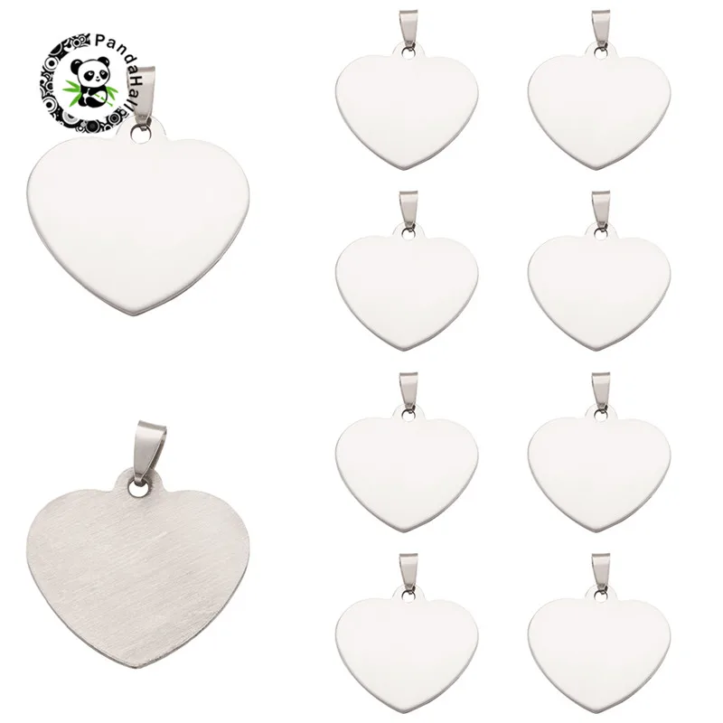 

pandahall 10pc 201 Stainless Steel Blank Stamping Heart Pendants Dog Tag Charms for Necklace Jewelry Making Findings 33x34.5x1mm