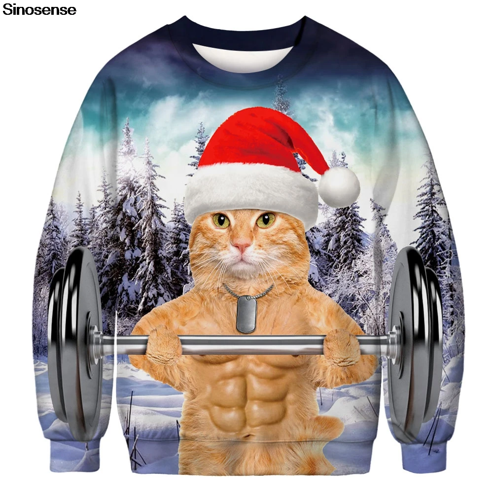 Новые забавные уродливые рождественские свитера с длинным рукавом и круглым