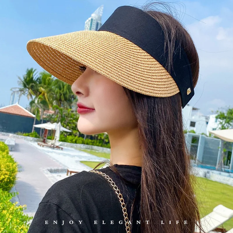 

Magic Tape Panama Women Straw Hat Empty Top 2021 Women's Summer Hat Sun Protection Outdoor Sports Fishing Beach Chapeau MZ010