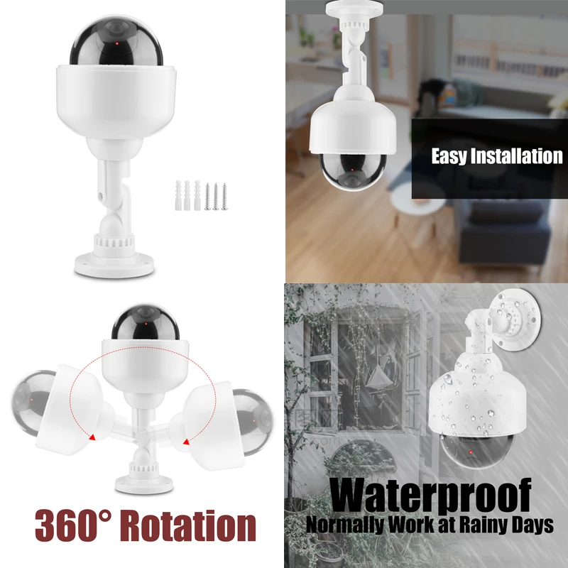 

Dummy Security Camera Outdoor Indoor Security Wireless WIFI Dome Shape Blinking Fake Security Camera 360° Rotation