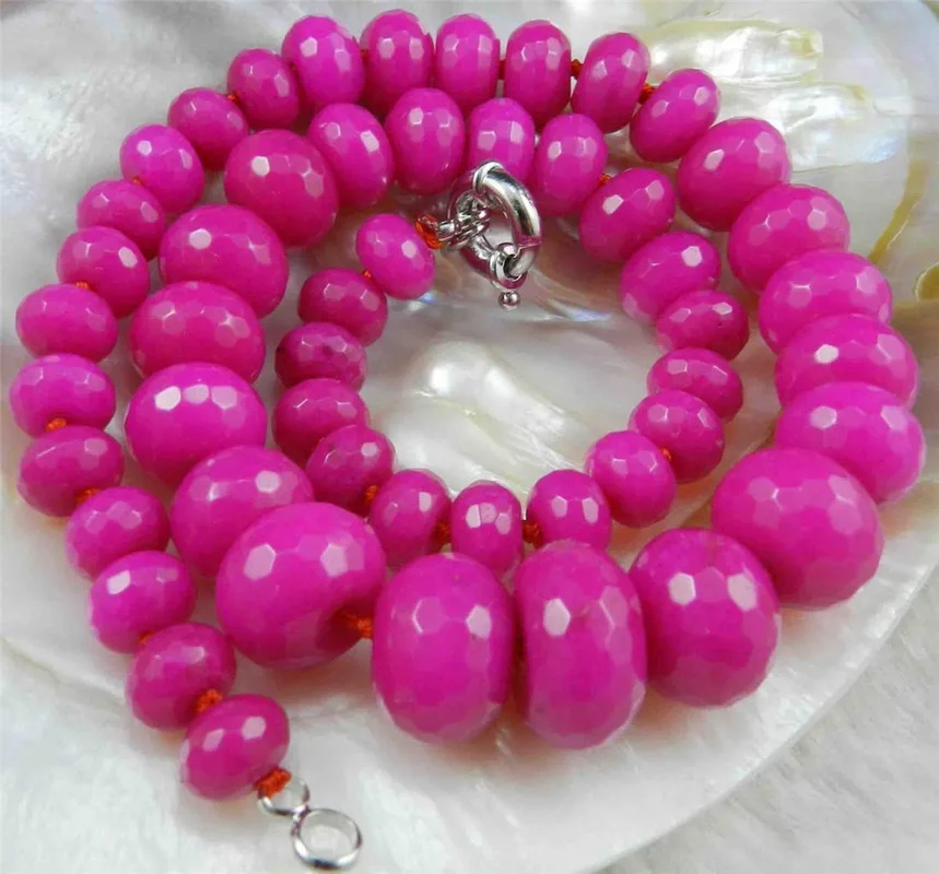 

Huge 10-18mm Faceted Dark Pink Red Ruby Roundel Beads Necklace 19" YL
