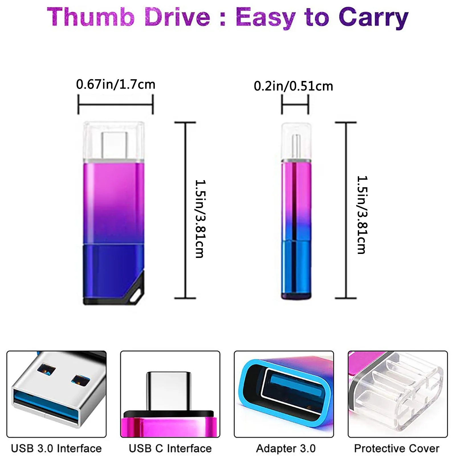 

Gradients USB Stick OTG USB 3.0 Stick 2-in-1 Memory Stick Waterproof Flash Drive U Disk 8G 16G 32G 64G 128G