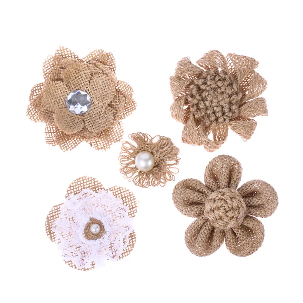 Style6-5pcs Товары для рождественской вечеринки джут из мешочной ткани цветы искусственная Роза пришить патч для одежды сумки свадебный домашний декор - Цвет: Style6-5pcs