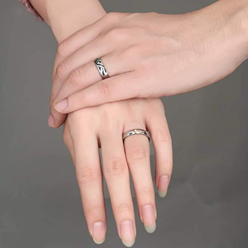 Парные кольца с гравировкой в виде сердца кубическим цирконием нержавеющая