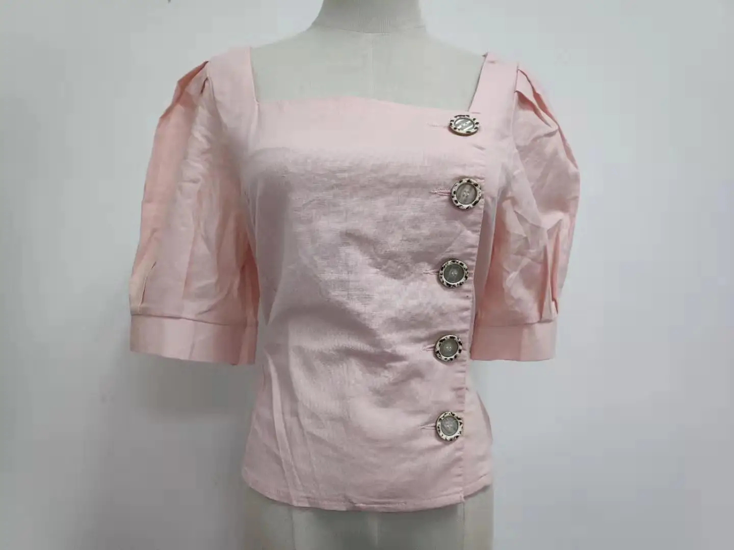RUGOD New Arrival Women Solid Slim Shirt Square Collar Half Puff Sleeves Single-breasted Blouse Korean Temperament Tops