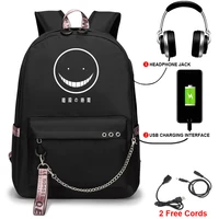 hot assassination classroom cos usb rechargeable school backpac travel camping computer mountaineering chain decoration knapsack